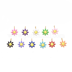 Ionenbeschichtung (IP) 304 Edelstahlanhänger, mit Emaille, Mischfarbe, Blume, golden, 10x7.5x2 mm, Bohrung: 1 mm