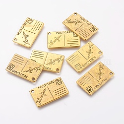 Rectangle Tibetan Style Pendants,Post Card, Lead Free and Cadmium Free, Antique Golden, 25x16x1mm, Hole: 2mm