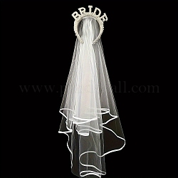 Accesorios para el cabello de velo de novia con rhinestone, diadema de plástico con perlas de imitación, banda de pelo de esponja para mujer niña, blanco, 140x130mm