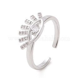 Clear Cubic Zirconia Eye Open Cuff Ring, Brass Jewelry for Women, Platinum, Inner Diameter: 18mm