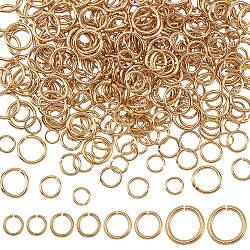 Pandahall elite 400 stücke 4 stile edelstahl offene biegeringe, runden Ring, echtes 18k vergoldet, 4~8x0.6~1 mm, 18~23 Gauge, Innendurchmesser: 2.8~6 mm, 100pcs / style