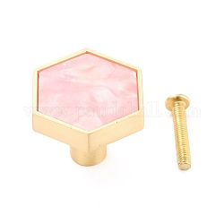Hexagone avec poignées et boutons en laiton à motif marbré, avec cabochons en résine et vis en fer, couleur or mat, rose, 29.5x34x24.5mm, Trou: 3.5mm