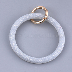 Porte-clés bracelet en silicone, avec bagues à ressort en alliage et poudre scintillante, or clair, fumée blanche, 116mm