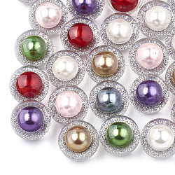 Transparentem Acryl Cabochons, mit Glitzerpulver und ABS-Kunststoffimitatperle, Perle in Perlen, Hälfte gebohrt Perlen, Runde, Mischfarbe, 18x15.5 mm, Halb Loch: 3.5 mm