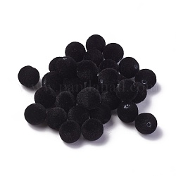 Perles acryliques flocky, ronde, noir, 8mm, Trou: 1.4mm