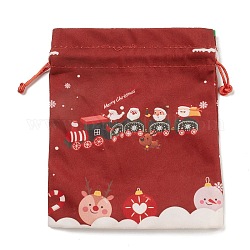 Bolsas de tela rectangulares con tema navideño con cordón de yute., bolsas con cordón, para envolver regalos, tren, 19x16x0.6 cm
