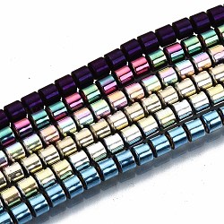 Electroplate Non-magnetic Synthetic Hematite Beads Strands, Column, Mixed Color, 3.5x3mm, Hole: 1mm, about 127~128pcs/strand, 15.75 inch~15.94 inch(40cm~40.5cm)