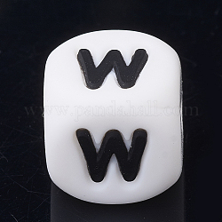 Food Grade Eco-Friendly Silicone Beads, Horizontal Hole, Chewing Beads For Teethers, DIY Nursing Necklaces Making, Letter Style, Cube, Letter.W, 12x12x12mm, Hole: 2mm