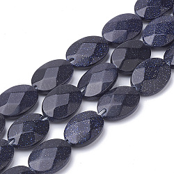 Synthetic Blue Goldstone Beads Strands, Faceted, Oval, 18~18.5x13~13.5x5mm, Hole: 1mm, about 22pcs/strand, 15.7 inch