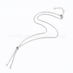 304 Stainless Steel Cable Chain Necklace Making, with Slider Stopper Beads, Lobster Claw Clasps and Heart Extension Chain, Stainless Steel Color, 20.86 inch(53cm)