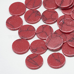 Cabochons turchese sintetico, tinto, rotondo e piatto, rosso, 10x1.5~2mm