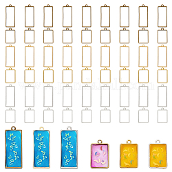 Olycraft 60Pcs 6 Styles Rack Plating Alloy Rectangle Open Back Bezel Pendants, For DIY UV Resin, Epoxy Resin, Pressed Flower Jewelry, Cadmium Free & Nickel Free & Lead Free, Mixed Color, 33.5~49x20~21x3.5mm, Hole: 3mm, 10pcs/style