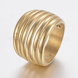 イオンプレーティング（ip）304ステンレス鋼ワイドバンドフィンガー指輪  中空  ゴールドカラー  サイズ9  19mm