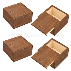 Boîte en bois de pin non fini de forme carrée, pour les arts, artisanat et décoration intérieure, brun coco, 8.9x8.9x4.95 cm