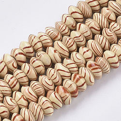 Brins de perles en bois naturel teint, avec motif ondulé, sans plomb, rondelle, navajo blanc, 9.5~10.5x5mm, Trou: 2mm, Environ 201 pcs/chapelet, 38.19 pouce