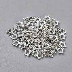 Tibet Silber Perlenkappen, Bleifrei und cadmium frei, Blume, Antik Silber Farbe, ca. 6 mm Durchmesser, Bohrung: 2 mm