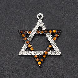 Pendentifs en strass en alliage de religion, pour juif, étoile de david, argent antique et platine, cristal, 26x21x2.5mm, Trou: 1.2mm