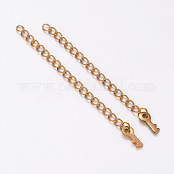 Placcatura ionica (ip) 304 prolunga catena in acciaio inossidabile, con charms scheletro chiave, oro, 62~70mm, Anello: 4x3x0.5 mm