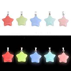 CHGCRAFT 10pcs 5 colors Synthetic Luminous Stone Pendants, Star Charms, with Platinum Tone Alloy Findings, Mixed Color, 22.5x20.5x5.5mm, Hole: 5.5x3.5mm, 2pcs/color