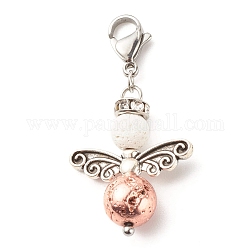 Natural Lava Rock Bead Pendants, with Tibetan Style Alloy Beads, Wing, Rose Gold Plated, 40mm