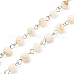 Handgefertigte Ketten. Runde Perlenkette aus natürlichen Süßwassermuscheln, mit eisernem Augenstift, Platin Farbe, 1000 mm