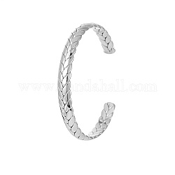 Stainless Steel Leaf Pattern Cuff Bangle, Stainless Steel Color, Wide: 8.2mm, Inner Diameter: 2-1/2 inch(6.2cm)