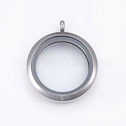 304 подвеска из магнитной плавающей медальона из нержавеющей стали, со стеклом, плоско-круглые, прозрачные, цвет нержавеющей стали, 37x30x6.5 мм, отверстие : 4.5 мм, внутренний диаметр: 23 мм