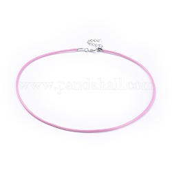Collar de cuerda encerada cuerdas, con cierres de langosta de aleación de zinc de color platino y cadenas de hierro, rosa, aproximadamente 18.1 pulgada de largo, 2 mm de diámetro