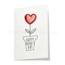 Grußkarten aus Kraftpapier, Zeltkarte, Muttertagsthema, Rechteck mit Herz aus PU-Leder, Blume, 150x100x2 mm