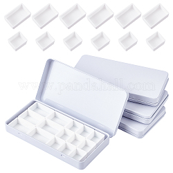Pandahall elite пластиковая и жестяная коробка пустые сковороды с акварельной краской, для краски палитры, белые, 6.4x12.3x1.3 см, Внутренний диаметр: 11.7x5.8 cm