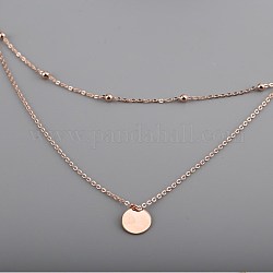 925 многослойные ожерелья из стерлингового серебра, двухслойные ожерелья, с плоскими круглыми подвесками и круглыми бусинами, кабельные цепи, розовое золото 