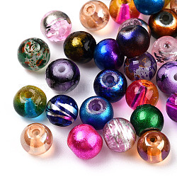 Perles en verre rondes peint à la bombe couleur mixte et style mixte, 6mm, Trou: 1mm, environ 200 pcs / sachet 