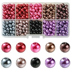 Perles en verre nacré rondes style mixte, teinte, couleur mixte, 1mm, Trou: 6mm, environ 1pcs / compartiment, environ 50 pcs / boîte
