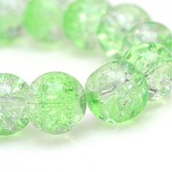 Hilos de abalorios de vidrio craquelado pintado, redondo, verde claro, 4mm, agujero: 1.1~1.3 mm, aproximamente 200 pcs / cadena, 31.4 pulgada