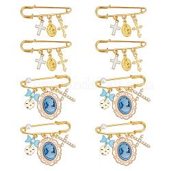 8Pcs 2 Style Alloy Enamel Cross & Resin Princess & Acrylic Bowknot Charms Safety Pin Brooches, Golden Iron Sweater Shawl Clips for Waist Pants Extender Clothes Dresses Decoration, Mixed Color, 31~46mm, 4Pcs/style