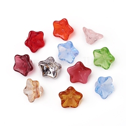 Czech Glass Bead Caps, Transparent & Electroplate Effect, 5-Petal, Flower, Mixed Color, 12~13x7~8mm, Hole: 1mm, about 120pcs/bag