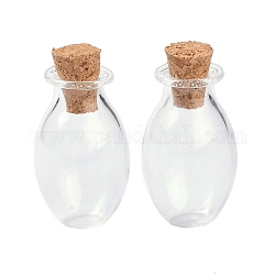楕円形のガラスのコルク瓶の飾り  ガラスの空のウィッシングボトル  ペンダントデコレーション用のDIYバイアル  透明  15.5x26~30mm