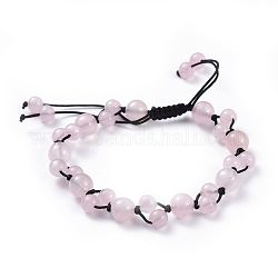 Nylon regolabile bracciali intrecciati cavo di perline, con perle di quarzo rosa naturale, 2-1/8 pollice ~ 3-1/2 pollici (5.4~8.8 cm)
