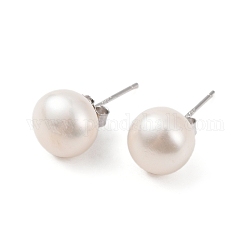 Boucles d'oreilles à perles rondes en perles naturelles, avec de véritables accessoires en argent sterling plaqué platine 925, blanc, 18x9~10mm