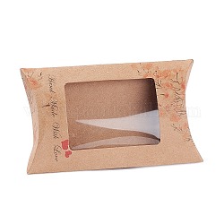 Kissenbezüge aus Papier, Geschenkbonbon-Verpackungsbox, mit klarem Fenster, Blumenmuster, rauchig, 12.5x8x2.2 cm