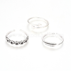 Verstellbare stapelbare Fingerringsätze aus Messing, Manschettenringe, offene Ringe, Antikes Silber & Silber, 16.8~17.8 mm, 3 Stück / Set