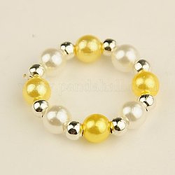 Mode Acryl Nachahmung Perlenringe dehnbar, Gelb, 17 mm