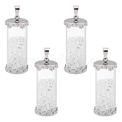 Unicraftale 4Pcs Transparent Glass Pendants, with Crystal Rhinestone inside and 304 Stainless Steel Findings, Column, Stainless Steel Color, 32x13.5mm, Hole: 2.5x5mm