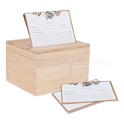 Caja de bambú, gire la tapa, con tarjetas de papel, Rectángulo, camello, 18x16.5x13.1 cm