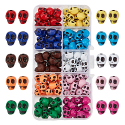 Superfindings 160pcs 10 couleurs perles acryliques opaques, crane, couleur mixte, 10x8x8mm, Trou: 2mm, 16 pcs / couleur