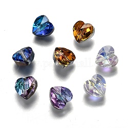 Perle di vetro trasparente, sfaccettato, cuore, colore misto, 10x10x7mm, Foro: 1~1.2 mm