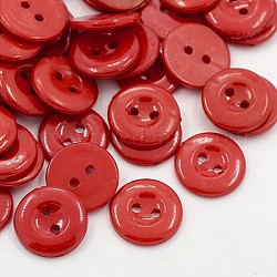 Acrylic Sewing Buttons for Costume Design, Plastic Shirt Buttons, 2-Hole, Dyed, Flat Round, Dark Red, 15x2mm, Hole: 1mm