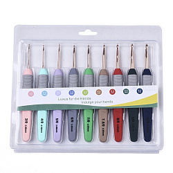Aluminum Diverse Size Crochet Hooks Set, with ABS Plastic Handle, for Braiding Crochet Sewing Tools, Light Gold, Mixed Color, 158x16x11mm, pin: 2mm/2.5mm/3mm/3.5mm/4mm/4.5mm/5mm/5.5mm/6mm, 9pcs/set