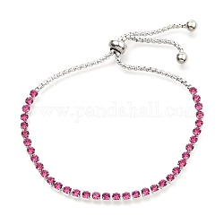 Adjustable 304 Stainless Steel Rhinestone Strass Chains Slider Bracelets, Bolo Bracelets, with Box Chains, Stainless Steel Color, Rose, 1/8 inch(0.3cm), Inner Diameter: 1-1/2 inch(3.8cm)