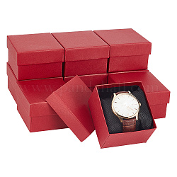 Cajas de almacenamiento de reloj de papel cuadrado, con la almohada, caja de regalo de joyería para guardar relojes de cintura, piel roja, 8.6x8x5.2 cm